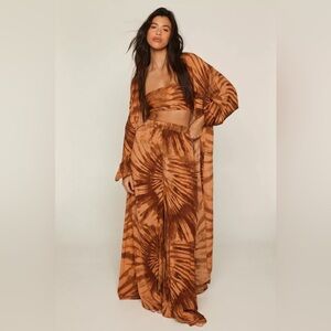 Crinkle Viscose Tie Dye Bandeau, Pants, Kimono 3pc Set - Size L